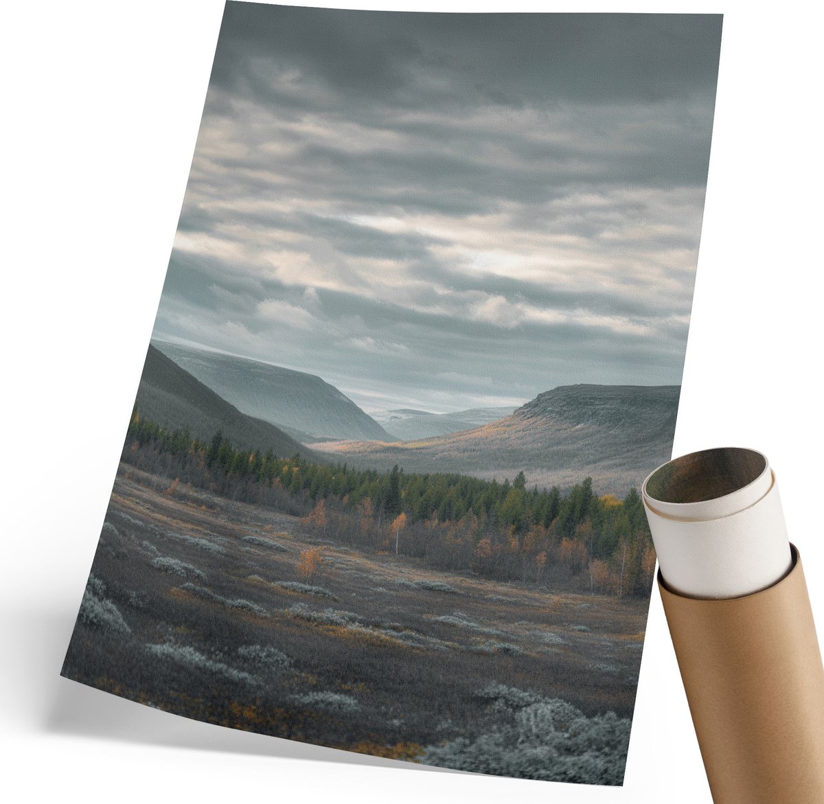Coloray Polycanvas Poster - Uitzicht Op De Bergen, Blauw - 210 x 297 mm - Grijs Wandposter - Rechthoek - Muurdecoratie - Woonkamer - Klassiek