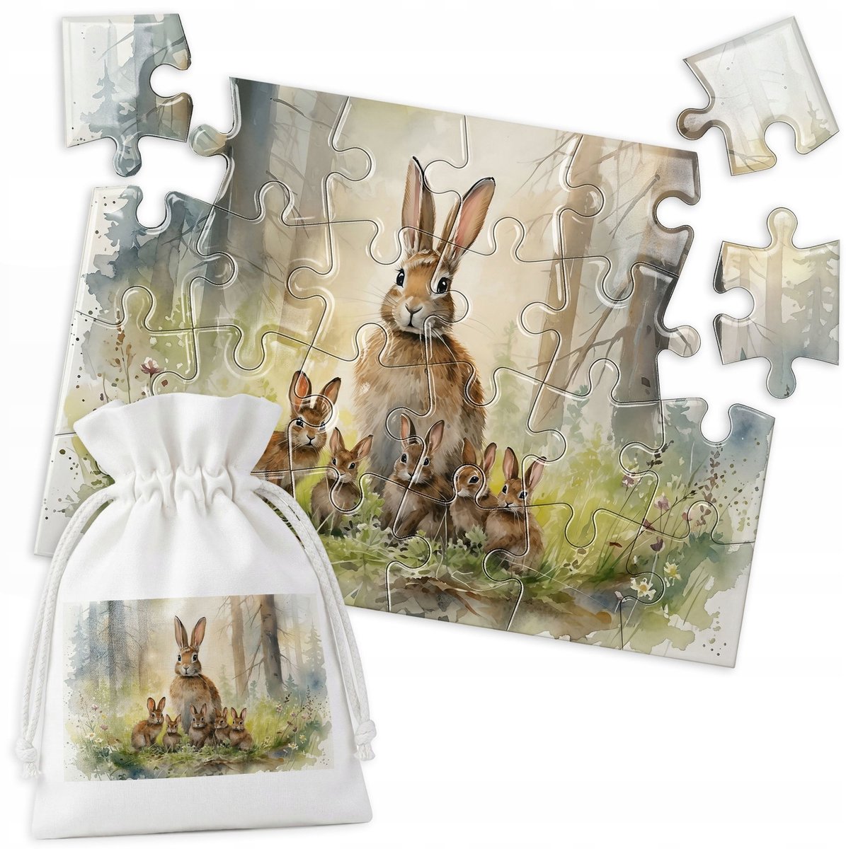 Acquarel Konijn Bos Dieren Puzzel - 24 Stukjes