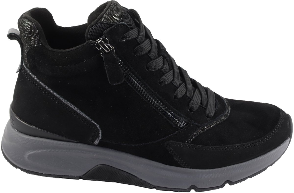 Gabor-Rollingsoft - 0803 - Veterboots Vrouwen - zwart nubuck/suede - 37
