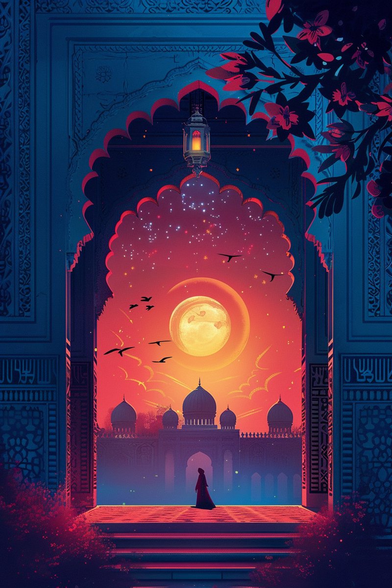 Ramadan Poster - Moskee - Islam - Cultuur - Geloof - Abstracte Moskee - Huisdeco - Gebed - Abstracte - posters - formaat 30x40cm - Wanddecoratie - XS2211BY