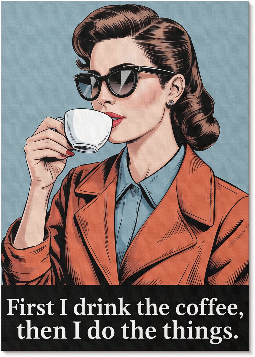 Tulup Polycanvas Wandposter - Retro Koffie, Illustratie - A4 - Oranje Design - Rechthoek - Interieurdecoratie - Woonkamer, Slaapkamer, Kantoor - Retro