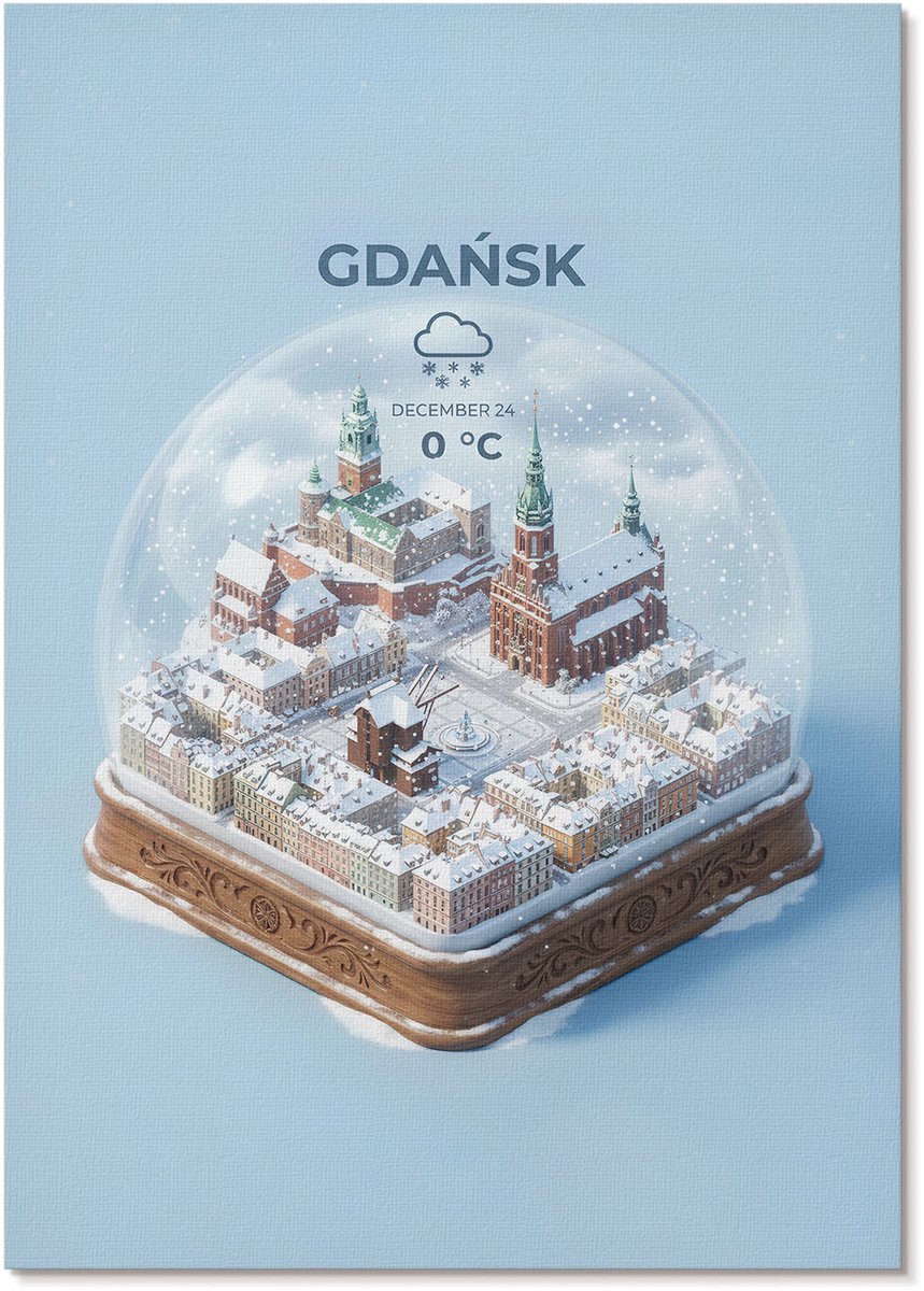 Tulup Polycanvas Poster - Sneeuwbol Gdańsk, Illustratie - A4 - Blauw Motief - Rechthoek - Decoratieve poster - Woonkamer, Slaapkamer, Kantoor - Modern