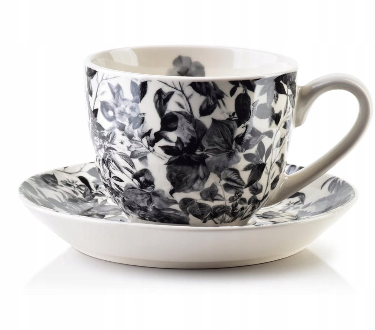 Porseleinen kop en schotel met bloemenprint, 250 ml