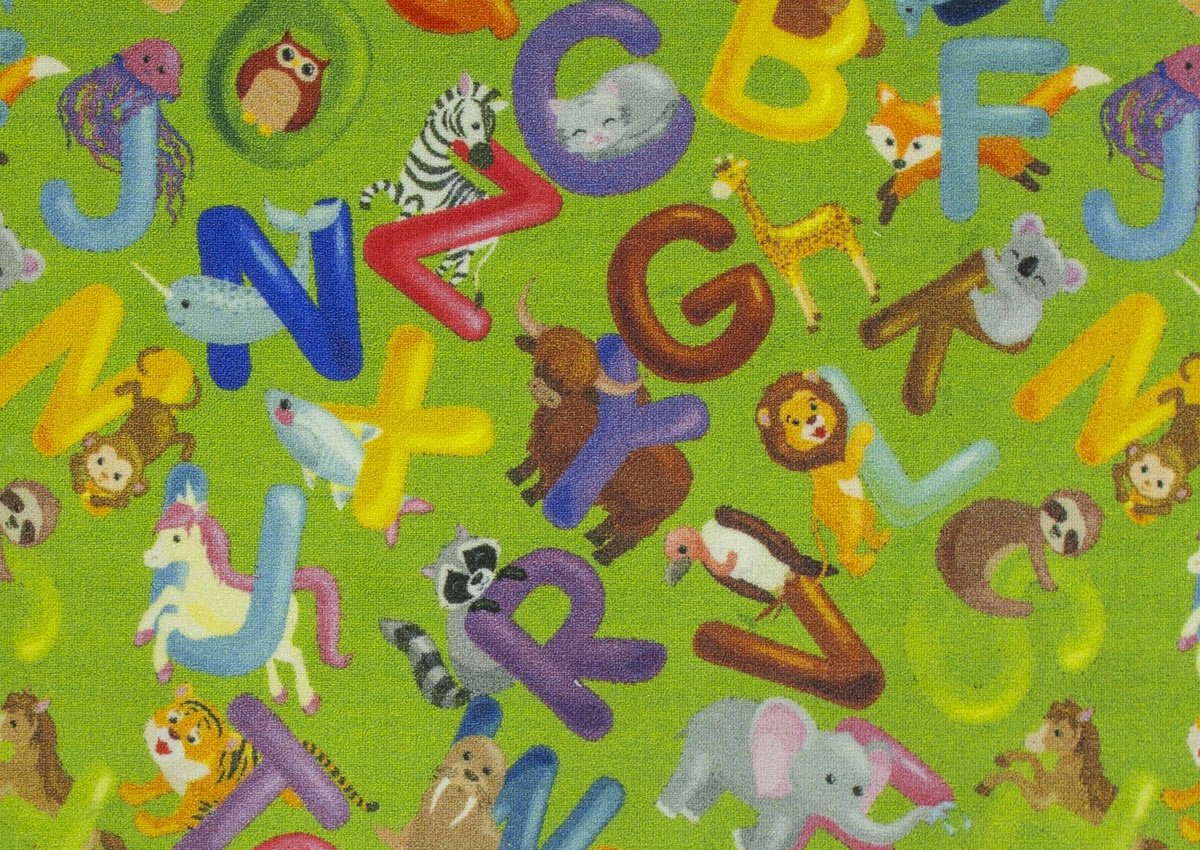 Groen Kinderkamer Tapijt Alfabet Letters Dieren 100x150 cm