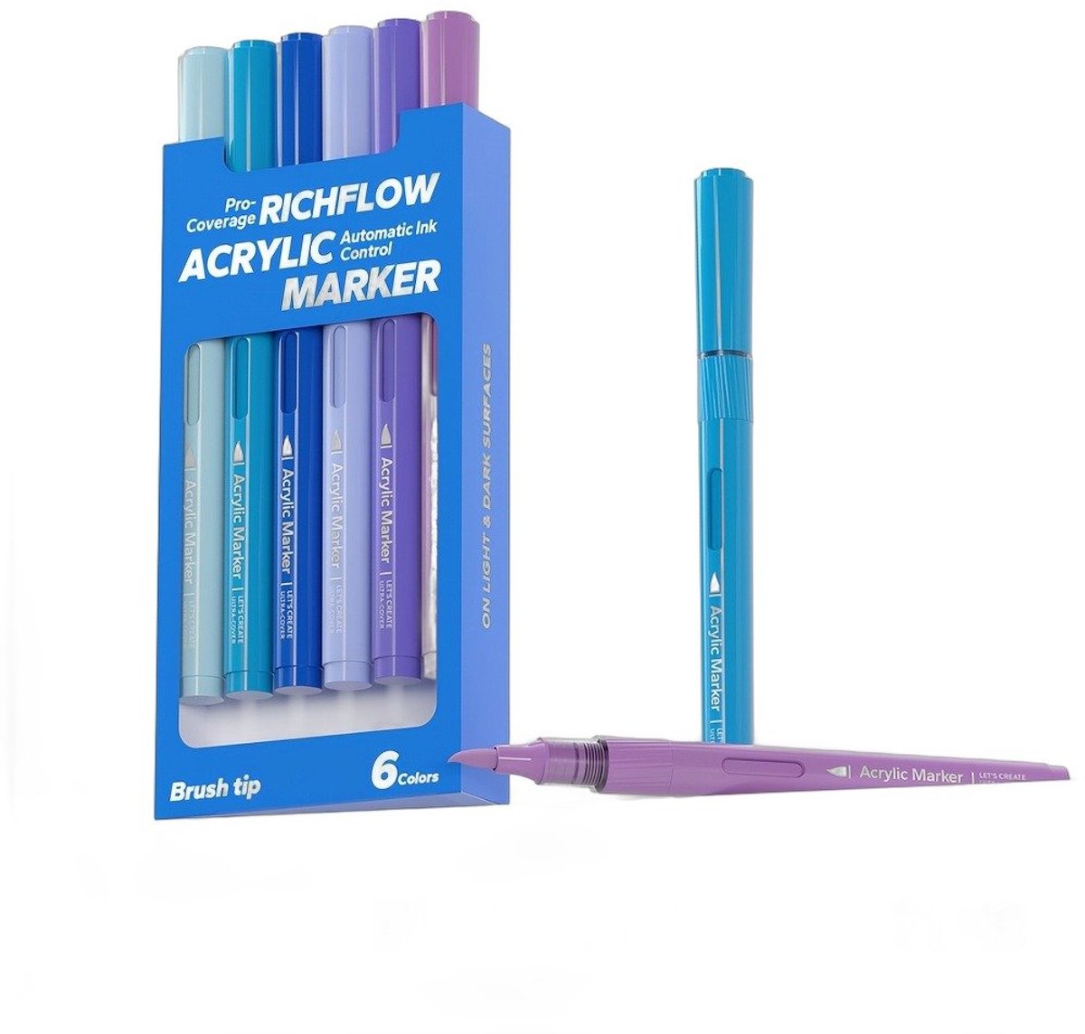 Currero Aquamarkers - Twinmarkers - Brushpennen - Stiften - Markeerstiften Op Waterbasis - Dual Tip - Tekenen En Kleuren - Blauwe Tinten 6 Stuks