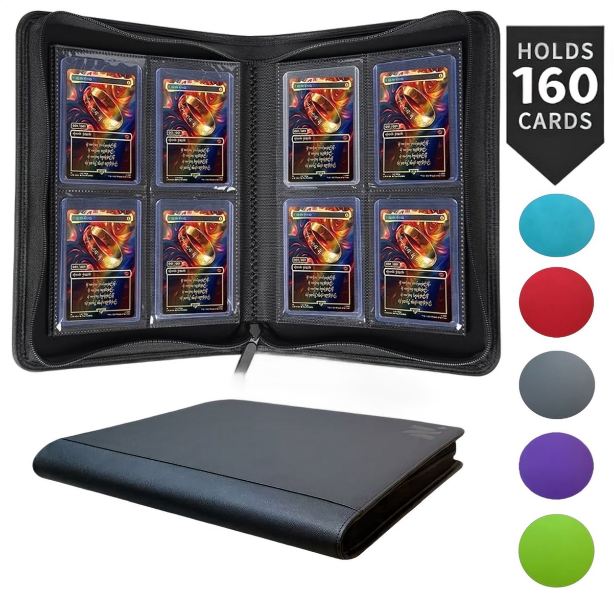 Currero Toploader Binder - Verzamelmap Kaarten - Geschikt voor Pokemon - 4 Pocket - 9 Pocket - 12 Pocket - Trading Card Map - Toploadermap - Zwart - 160 Kaarten