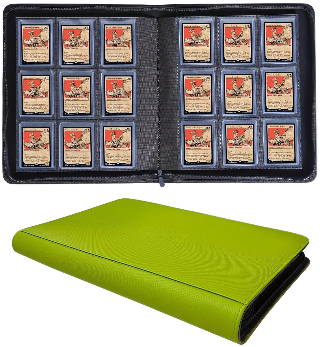 Currero Toploader Binder - Verzamelmap Kaarten - Geschikt voor Pokemon - 4 Pocket - 9 Pocket - 12 Pocket - Trading Card Map - Toploadermap - Fel Groen - 288 Kaarten