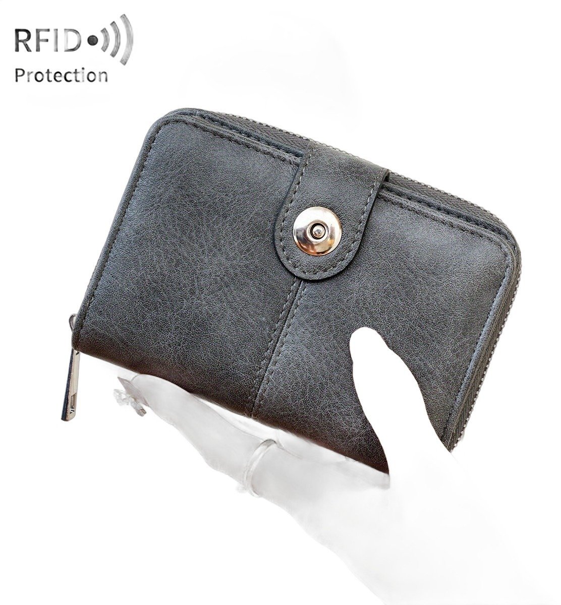 Currero Portomonee - Portemonnee Dames & Heren - RFID Anti Skim - Pasjeshouder - Klein Model - Met Rits - Kunstleer - Grijs