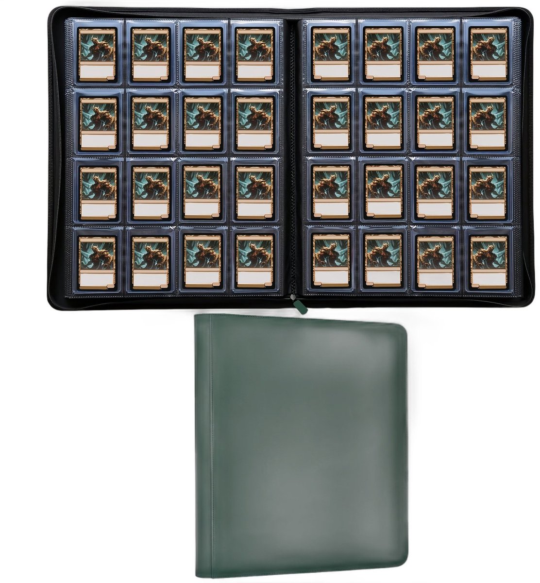 Currero Toploader Binder - Verzamelmap Kaarten - Geschikt voor Pokemon - 4 Pocket - 9 Pocket - 12 Pocket - Trading Card Map - Toploadermap - Groen - 512 Kaarten