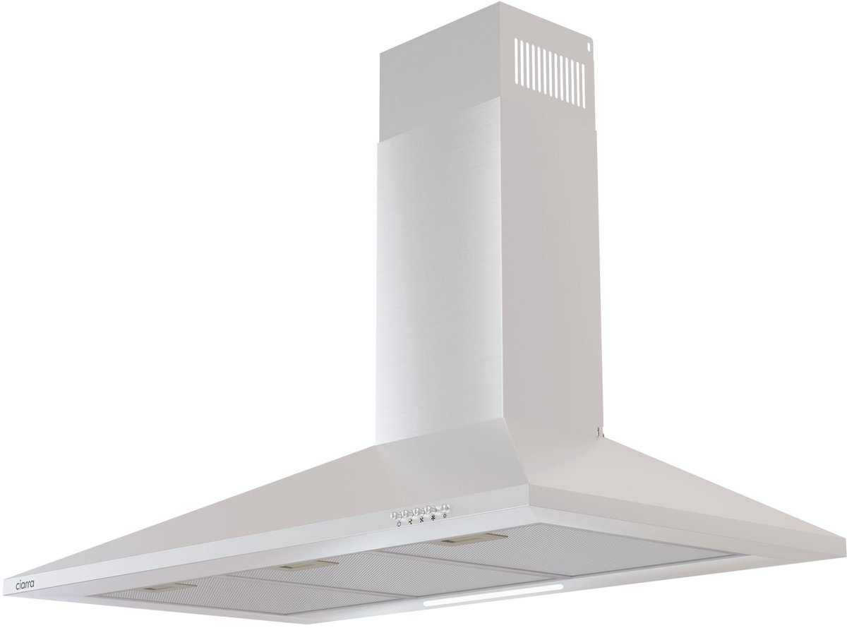 CIARRA CAS9201A - Afzuigkap 90 cm Wand Afzuigkap 370 m³/u Recirculatie & Luchtafvoer RVS 3 Standen met LED