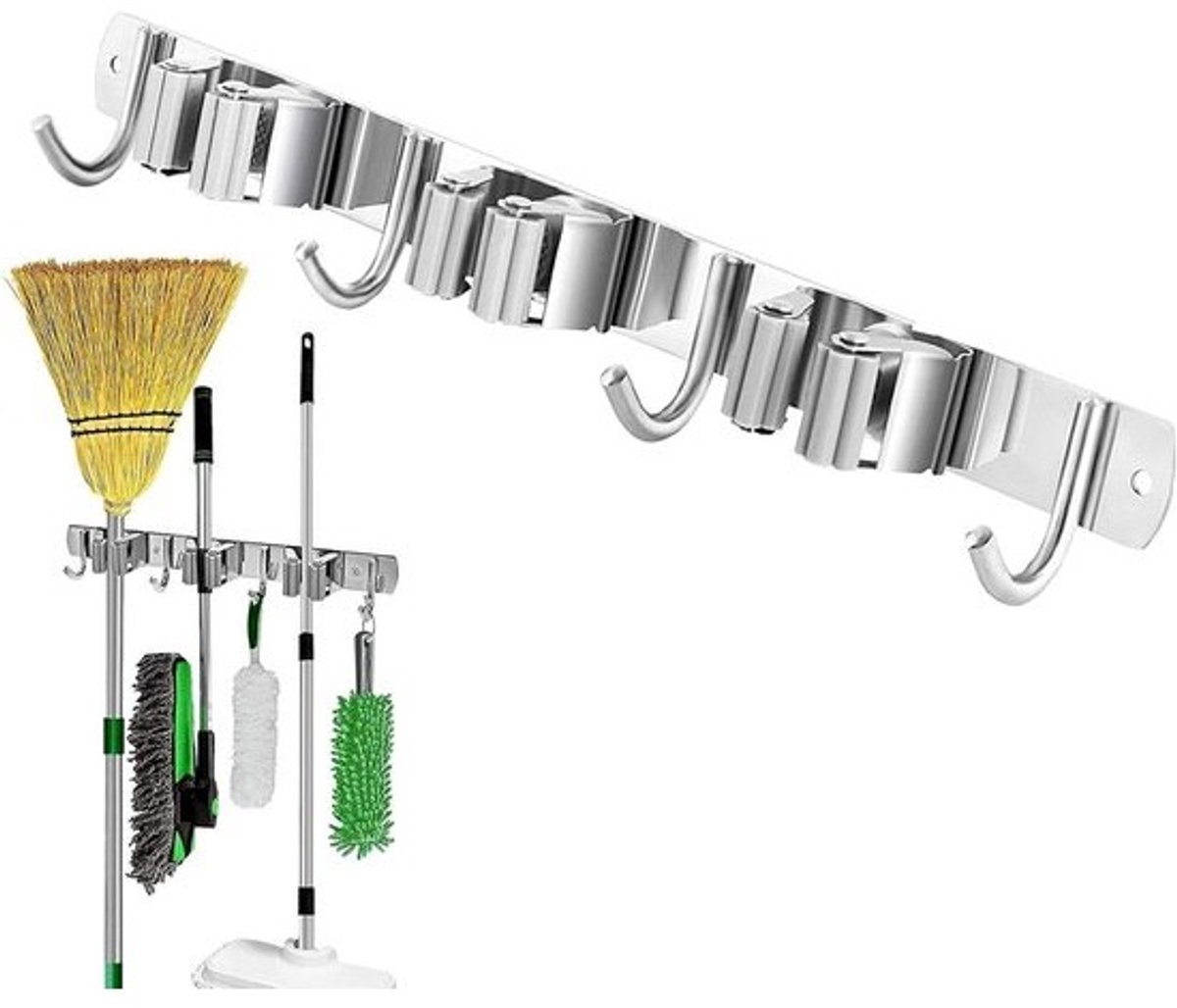 Haken voor Bezem - Dweilhouder Organizer - Gereedschap Ophangen - Roestvrij Staal - 53 x 67 x 53 cm - Zilver