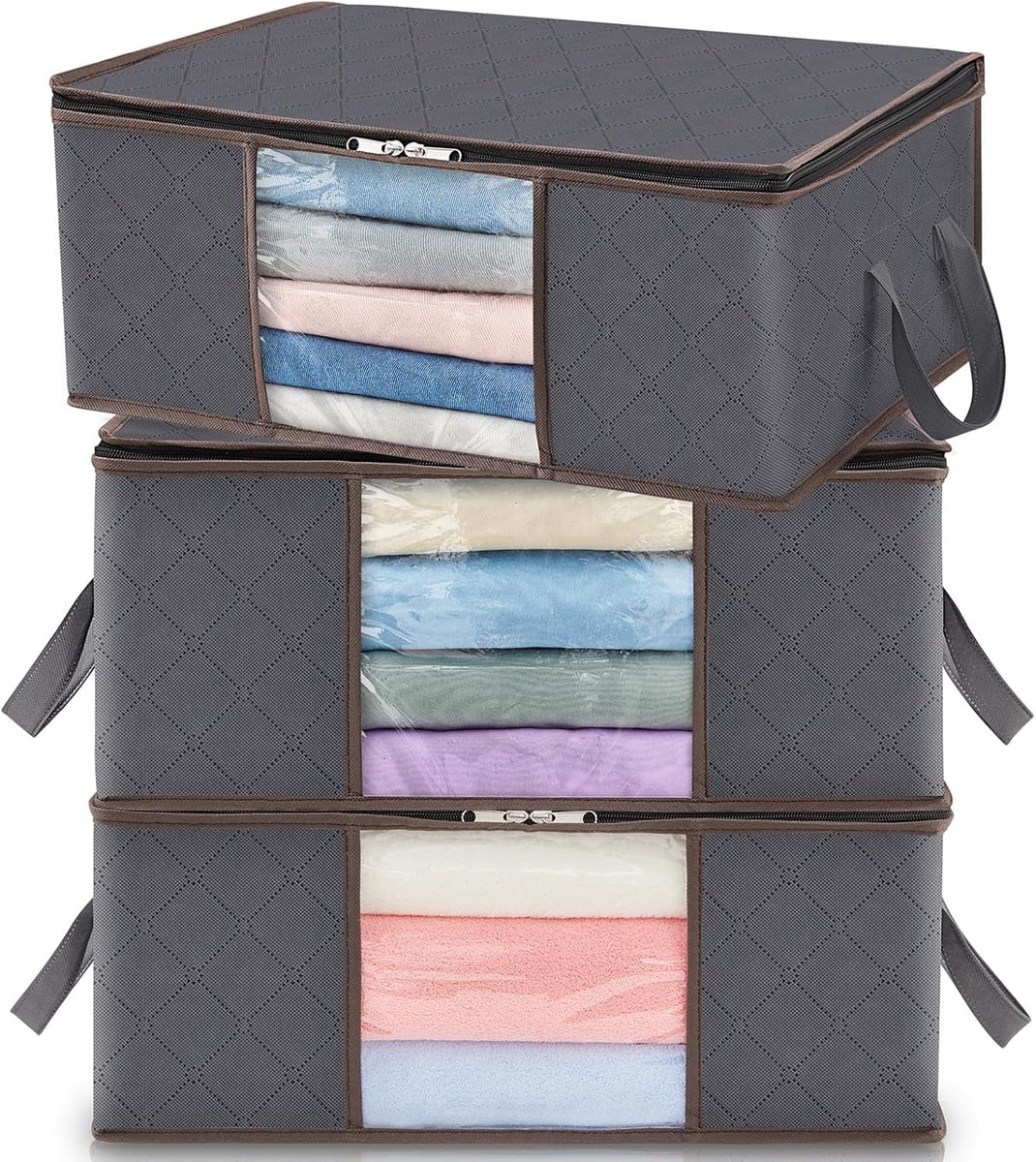 Opbergdozen - Set van 3 - 35 liter - Opvouwbaar - Transparant en Grijs