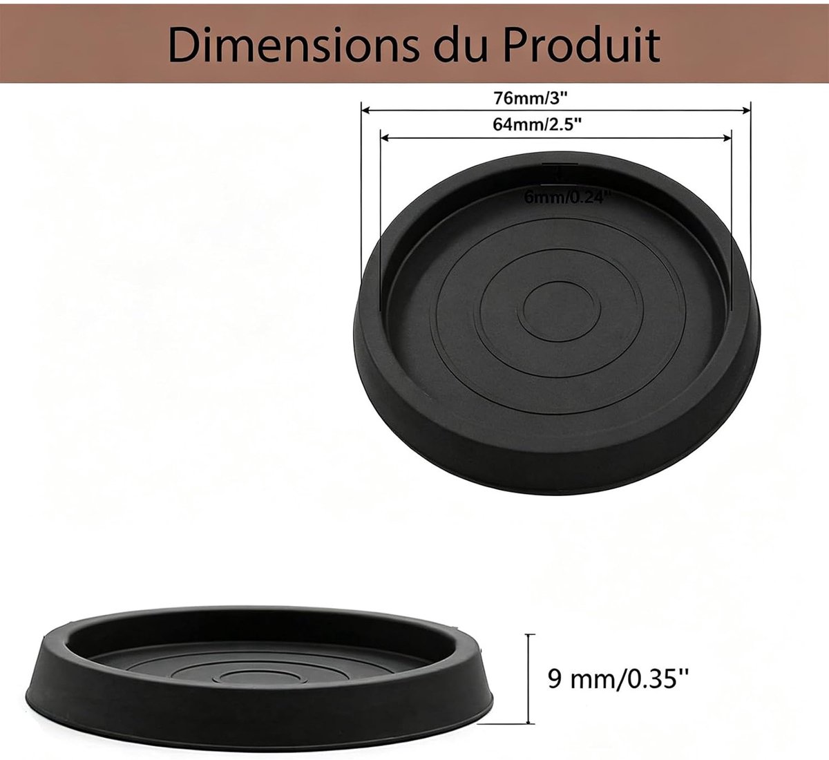 Ronde antislip meubelmat van 3,5 inch (ca. 9 cm), rubberen voetbeschermer voor piano's, antislipmat voor kasten en banken.