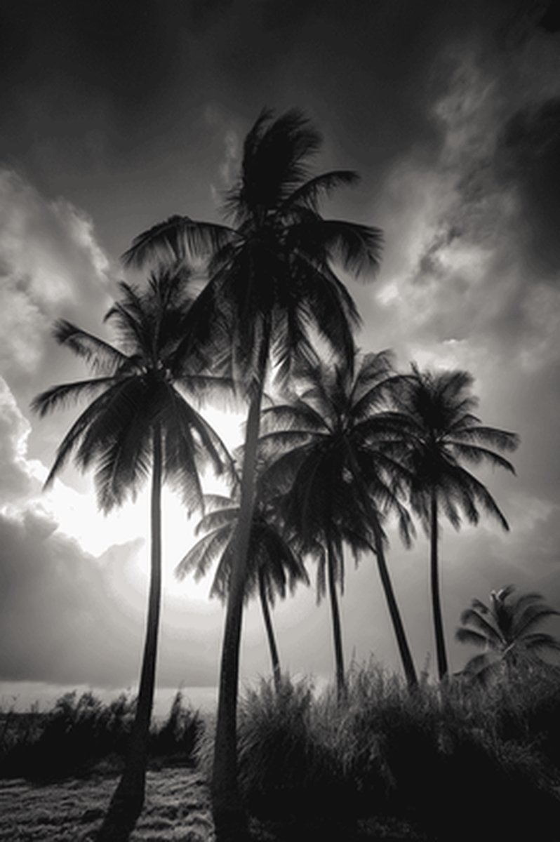 Poster Palmbomen - Palmboom - Zwart wit - Woondecoratie - Tropische - posters - formaat 70x100cm - L536YR