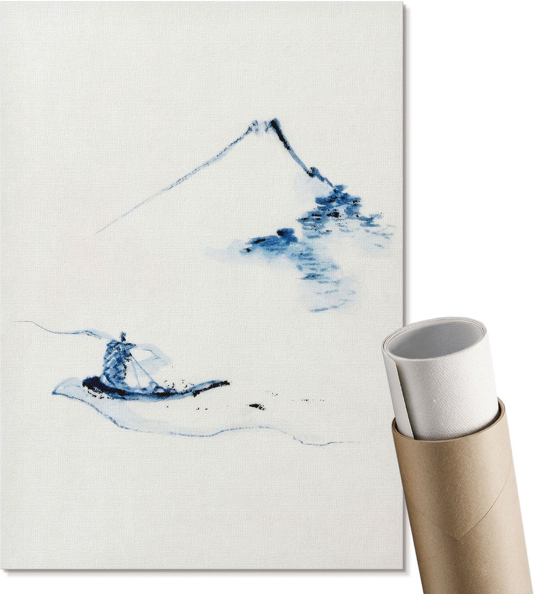 Coloray Polycanvas Poster - Man In Een Boot, Waterverf - A4 - Wit Wanddecoratie - Rechthoek - Muurdecoratie - Woonkamer, Slaapkamer, Kantoor - Japanse