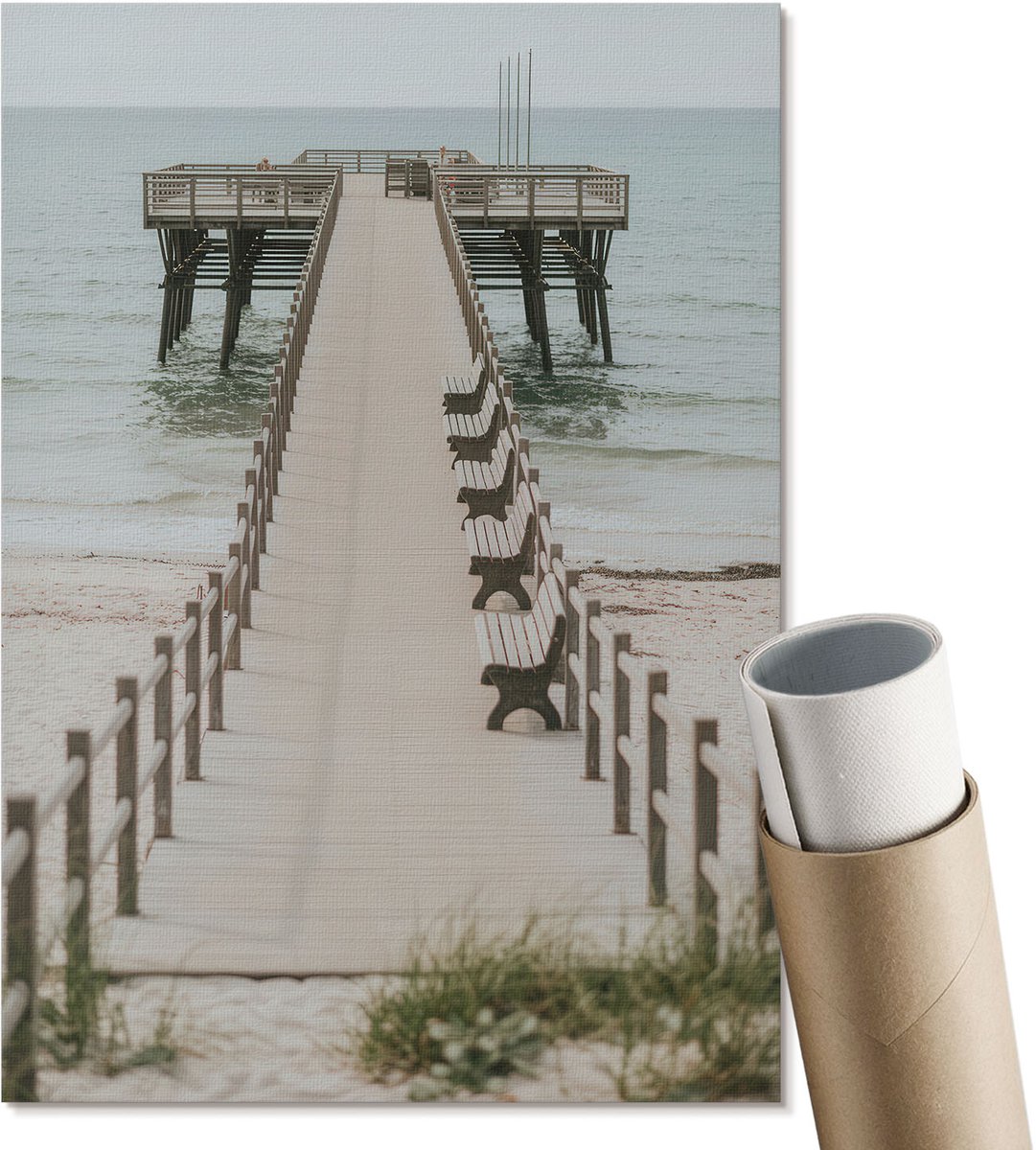 Coloray Polycanvas Wandposter - Een Vredige Pier, Fotografie - A4 - Grijs Kunst - Rechthoek - Canvasposter - Woonkamer, Slaapkamer, Kantoor - Klassiek
