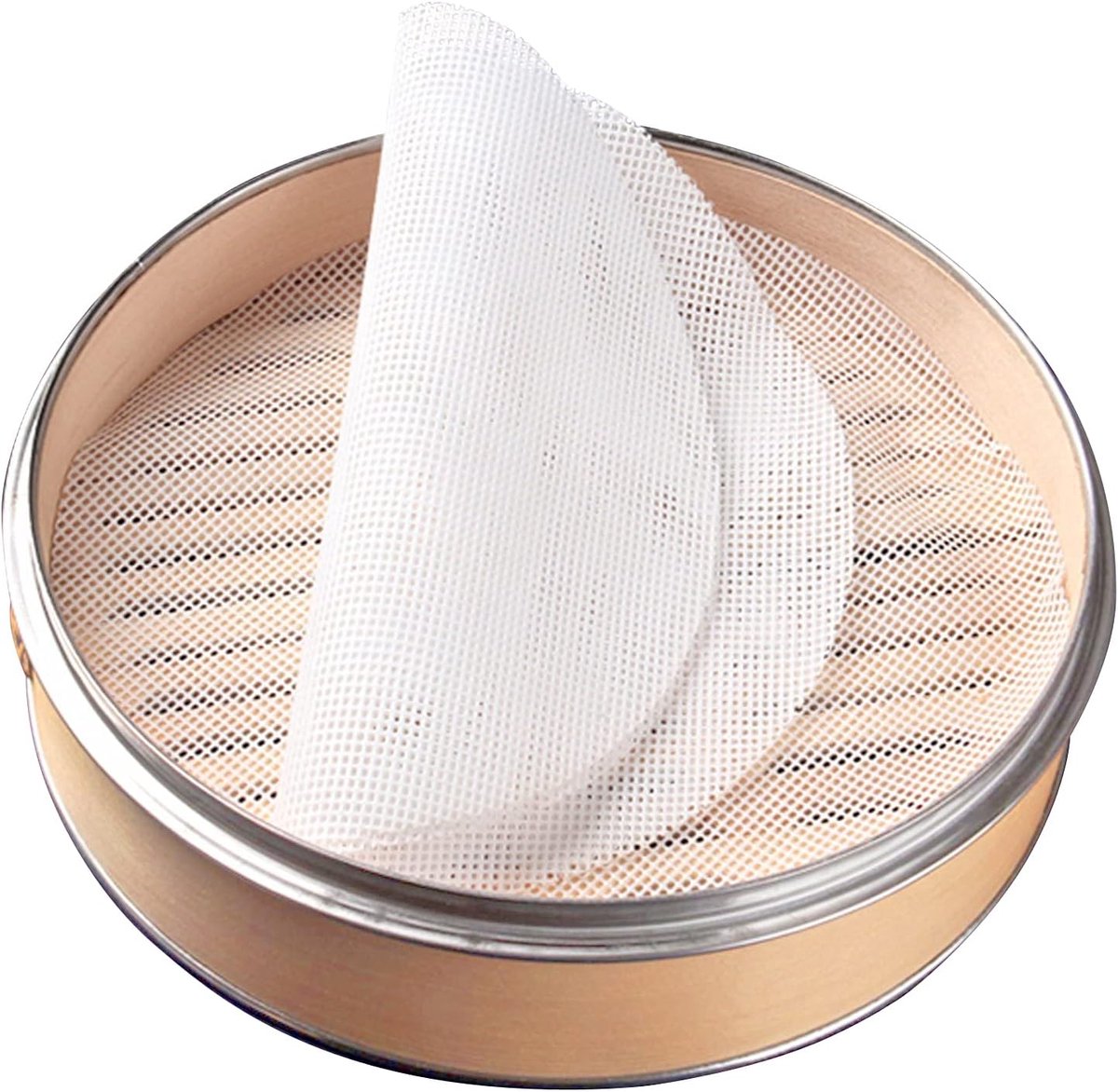 25 cm siliconen bamboe stoommat - Antiaanbaklaag, herbruikbare stoommat geschikt voor het stomen van broodjes, dumplings, groenten, gebak, gestoomd brood, rijst en vis - Voedselveilig, BPA-vrij (4 stuks)