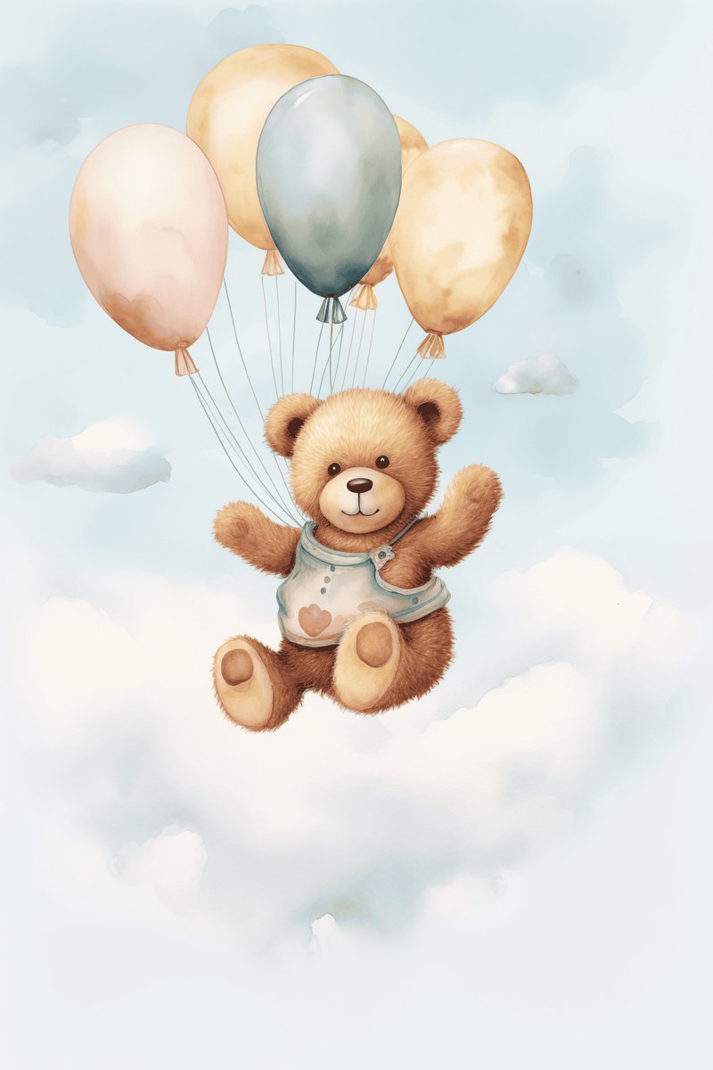 Lief Beertje - Teddybeer - Beertje en Balonnen - Kinderkamer - Babykamer - voor Kinderen - Beren - posters - formaat 70x100cm - Wanddecoratie - L1854YR