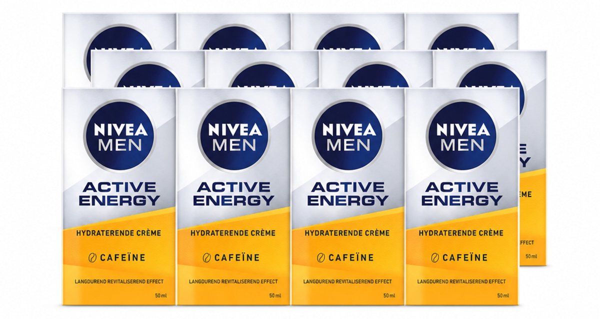 12 x NIVEA MEN - Active Energy - Gezichtscrème met Cafeïne - 50 ml - Voordeelverpakking - 12 stuks