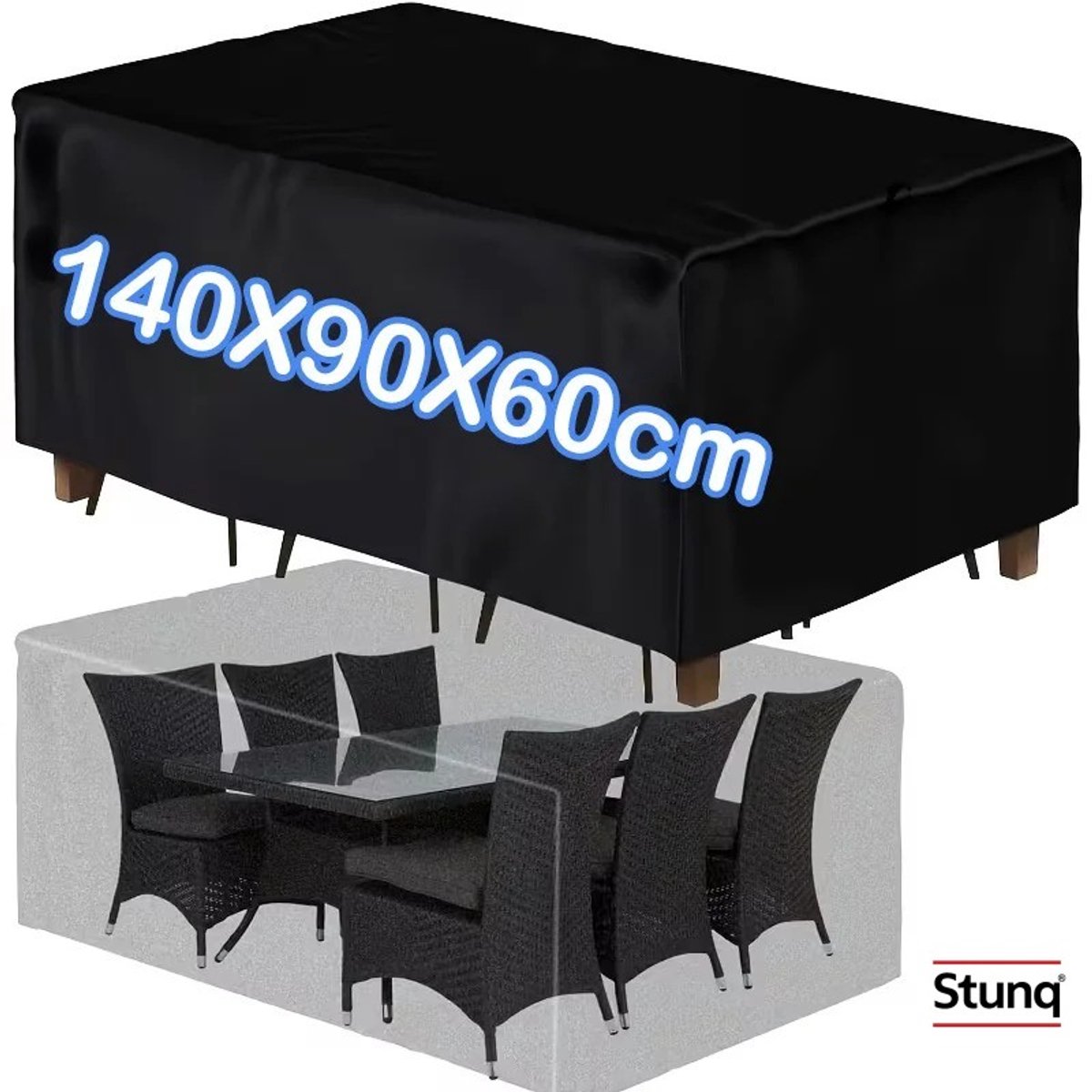 Stunq Tuinmeubelhoes 210D Oxford zwart 140x90x60 cm voor terrastafel en stoelen