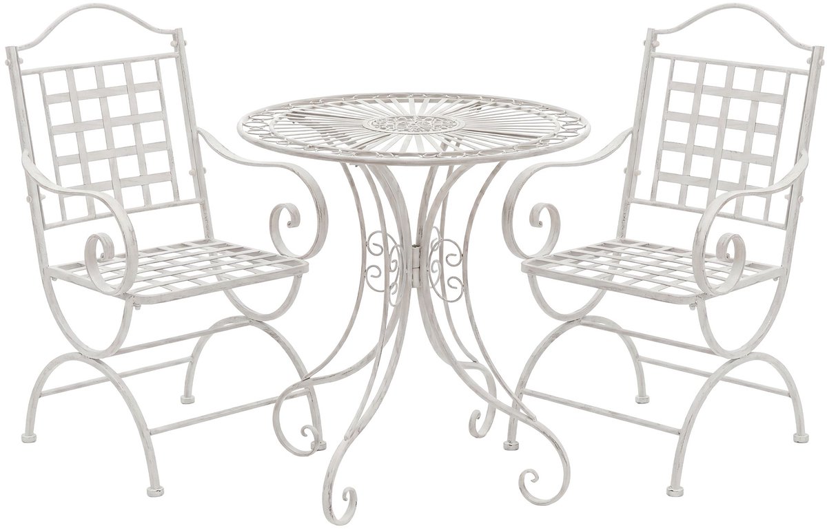 CLP Tuinmeubelset Viro - 3-delig - Ronde Tafel - 2 Stoelen antiek/wit