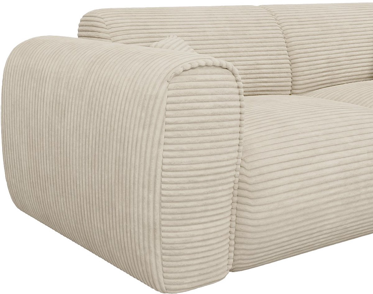 Vente-unique Driezitsslaapbank express in beige ribfluweel - Slaapoppervlak 140 cm - Matras 20 cm traagschuim POGNIA
