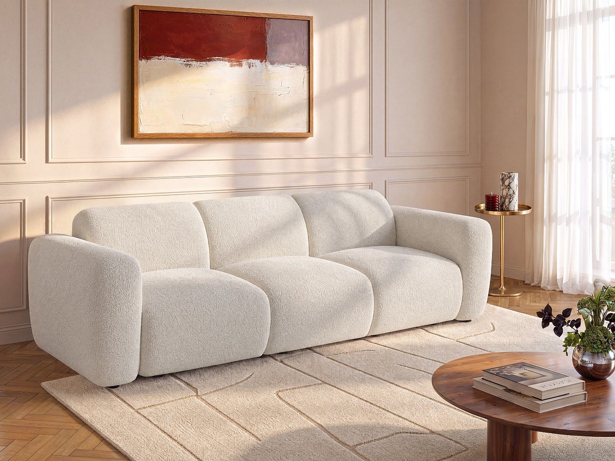 Vente-unique Modulaire zitbank 4 plaatsen in witte boucléstof van Maison Céphy POGNI