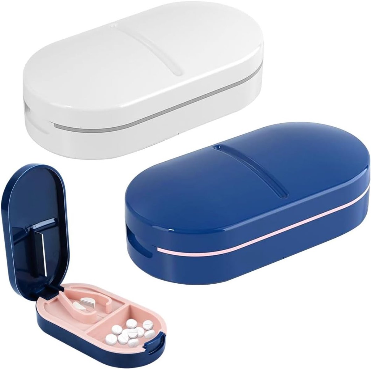 Plastic Medicijndozen met Dagelijkse Compartimenten, Keuze uit 2 of 4 Compartimenten, Ideaal voor Reizen en Dagelijks Gebruik, Wit en Blauw, Handig en Compact