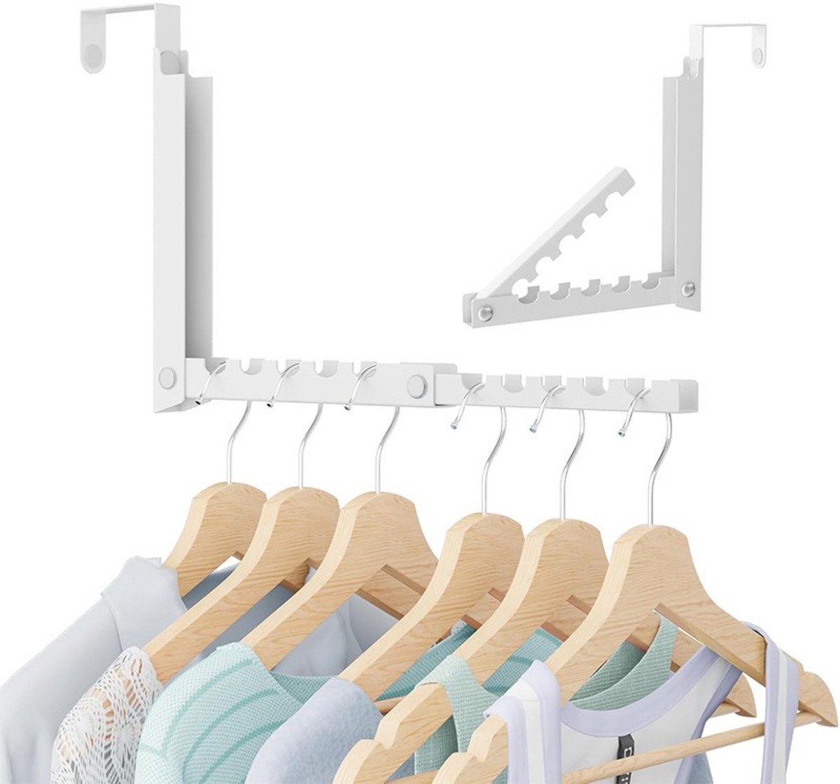 Dubbel opvouwbare deurhanger - Opvouwbaar metalen deurrek met 10 haken, wit, ruimtebesparende, draagbare organizer voor kleding en tassen