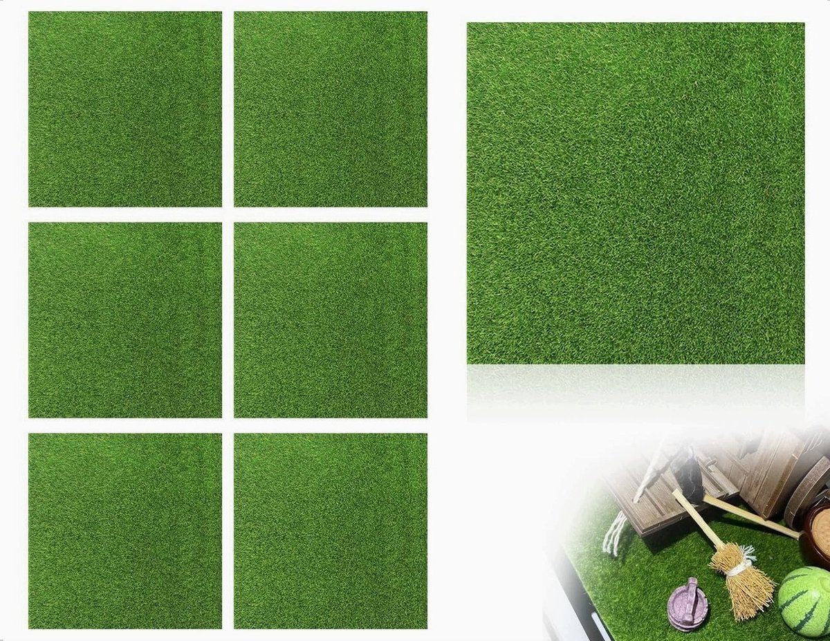 Kunstgras tegels 6 stuks 15x15cm miniatuur decoratie groen tapijt