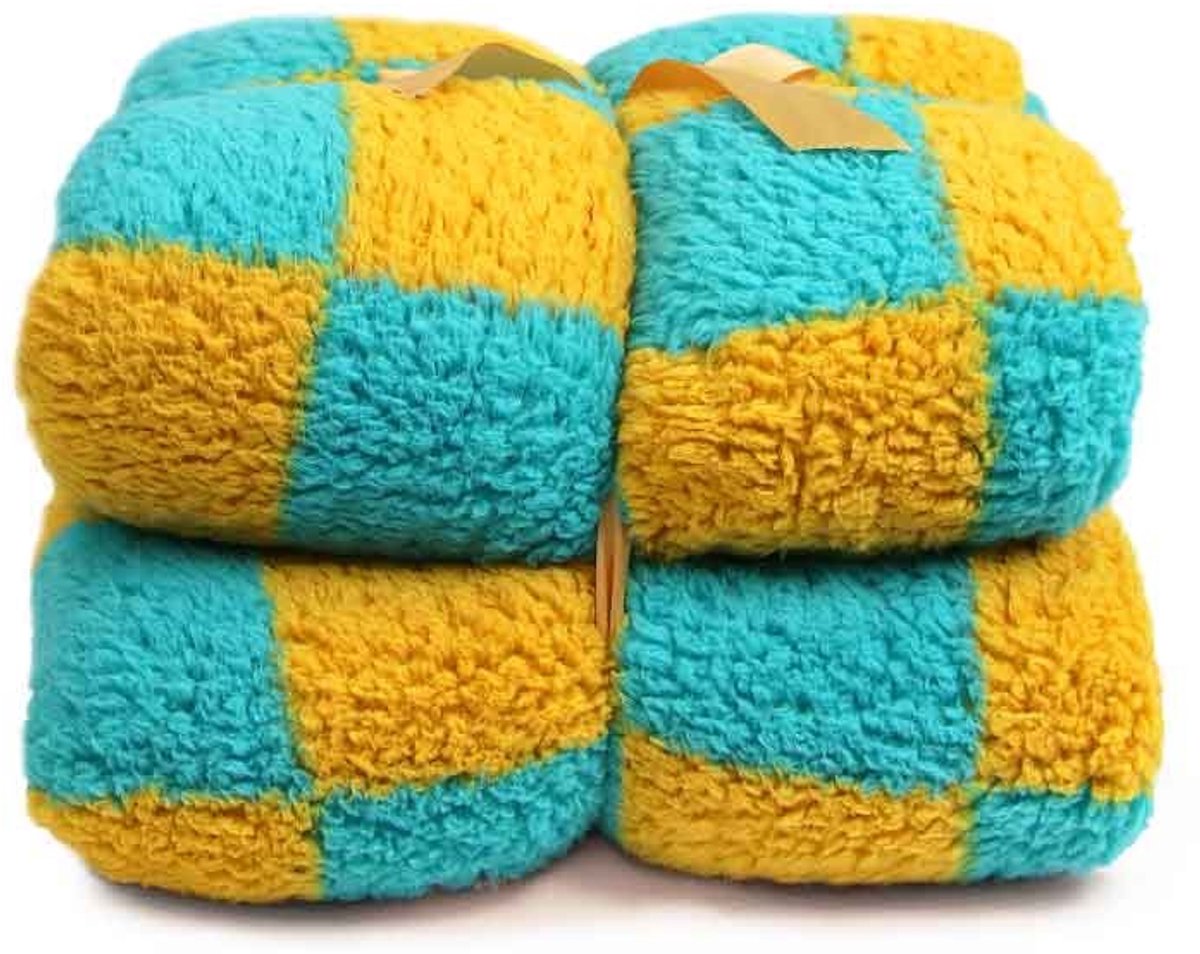 Unique Living Plaid Check Yellow/ Blue -150x200cm Blauw