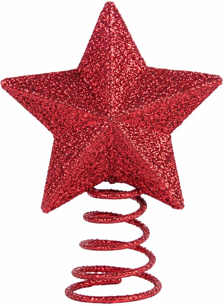 Kerstboom piek - mini - ster vorm - rood - H10 cm - kerstpiek voor kleine boompjes – foto 4