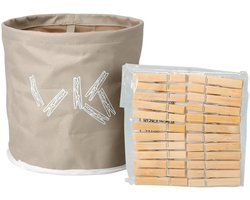 Ultra Clean Wasknijpers ophang mandje inclusief 24x knijpers - D18 cm - beige - kunststof - met ophanghaak