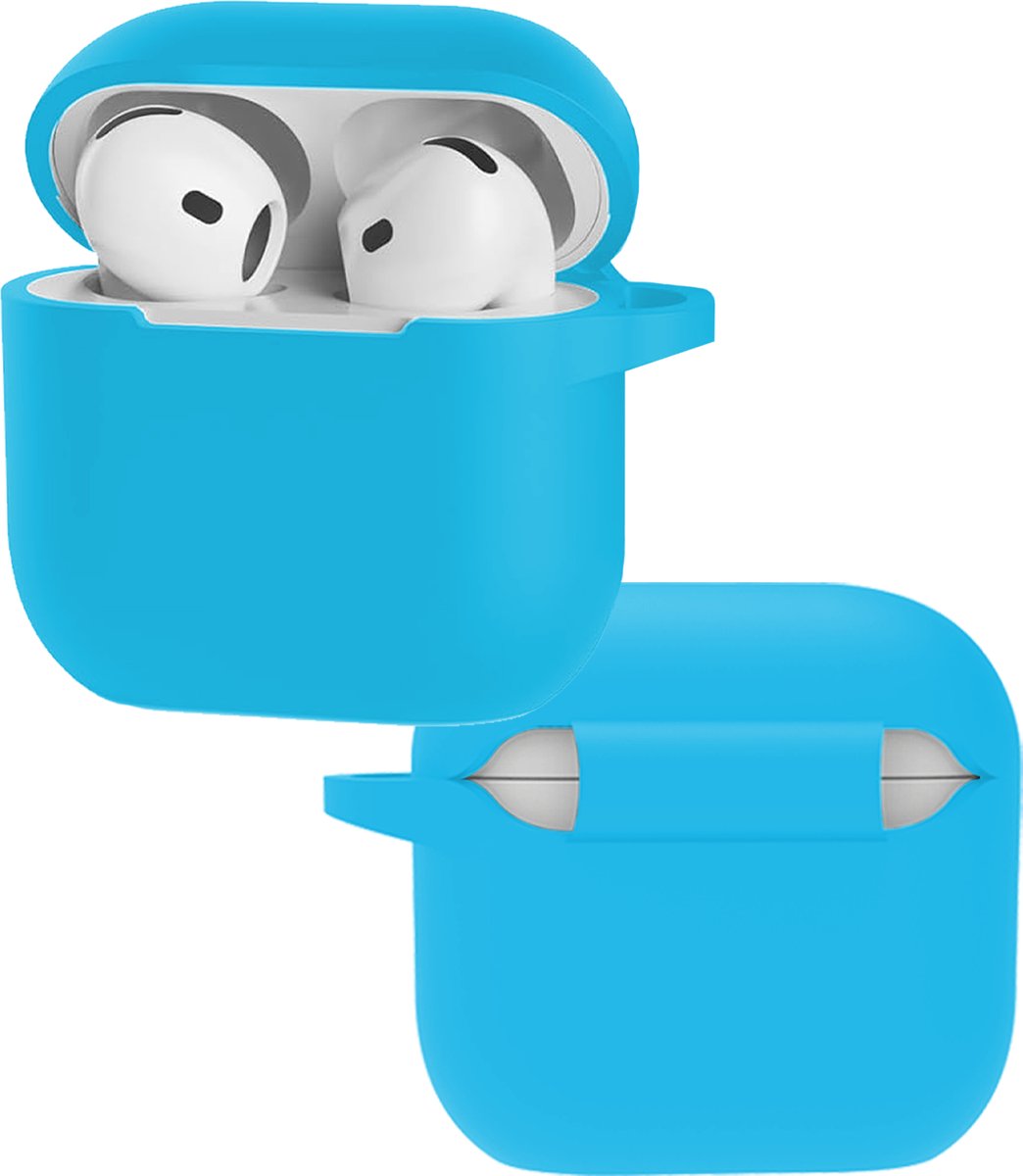 Hoes - Geschikt voor Apple AirPods 5 - Siliconen Hoesje met Clip - Silicone Case Cover - Lichtblauw