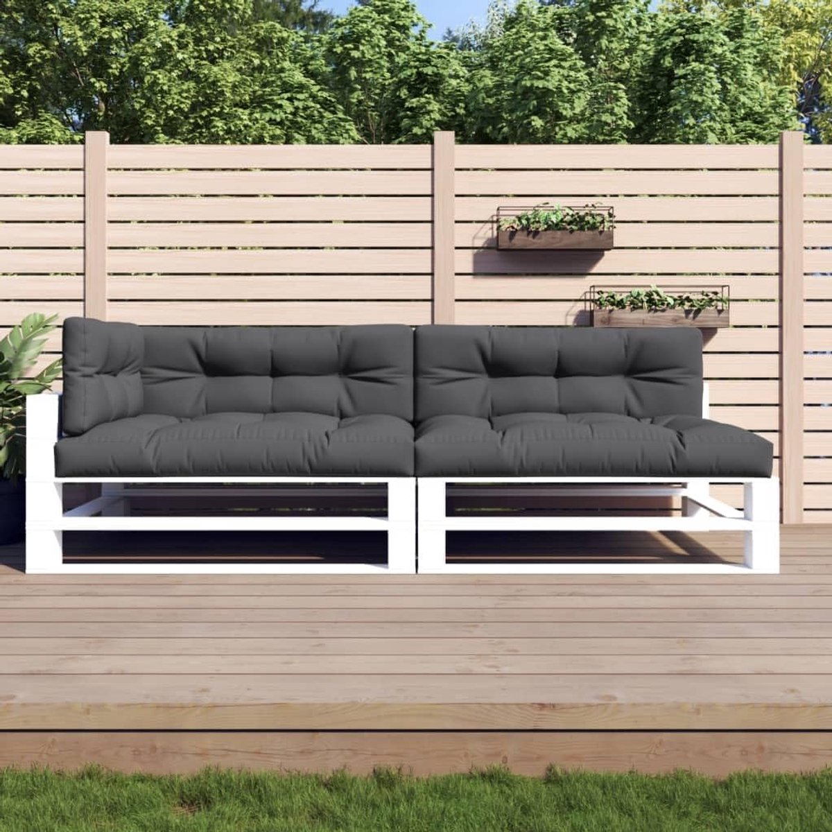 5-delig antraciet van polyester, waterdicht en UV-bestendig, met zachte holle vezelvulling voor optimaal zitcomfort, ideaal als zitkussen voor palletmeubels,