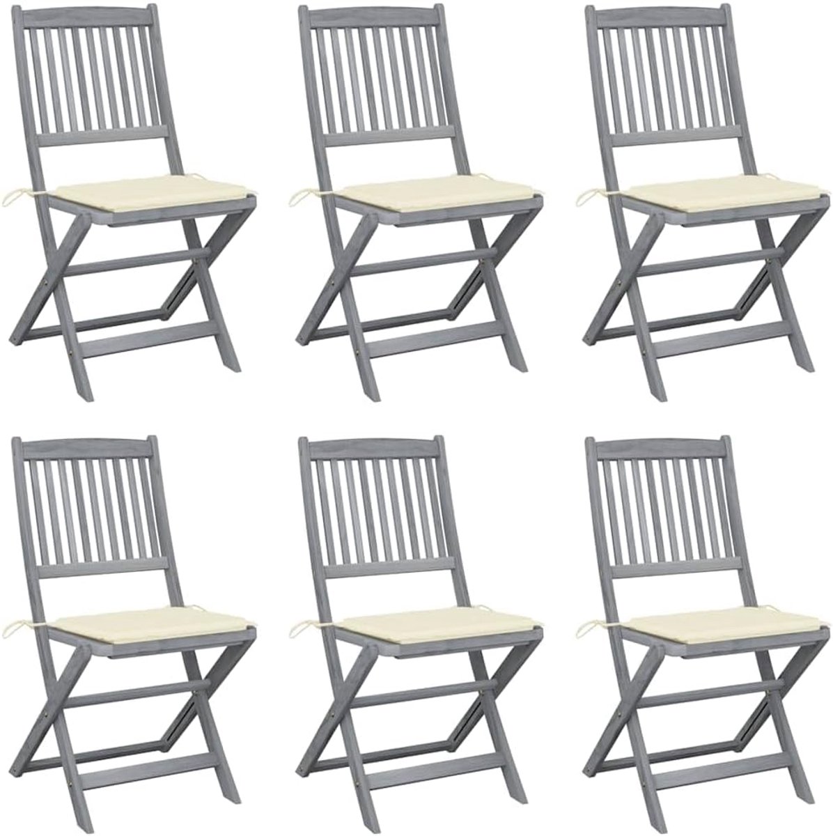 Tuinstoelen, massief acaciahout, 6 stuks, grijs, tuinstoelen met terras- en terraskussens
