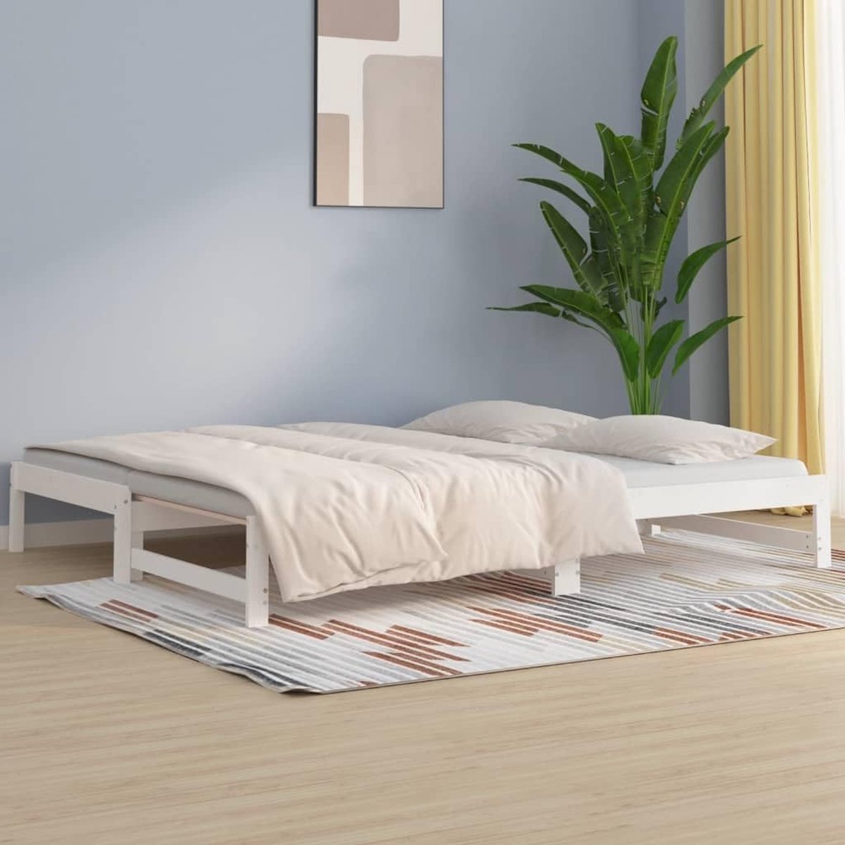 Grenenhout logeerbed uitschuifbaar wit 90x190 cm