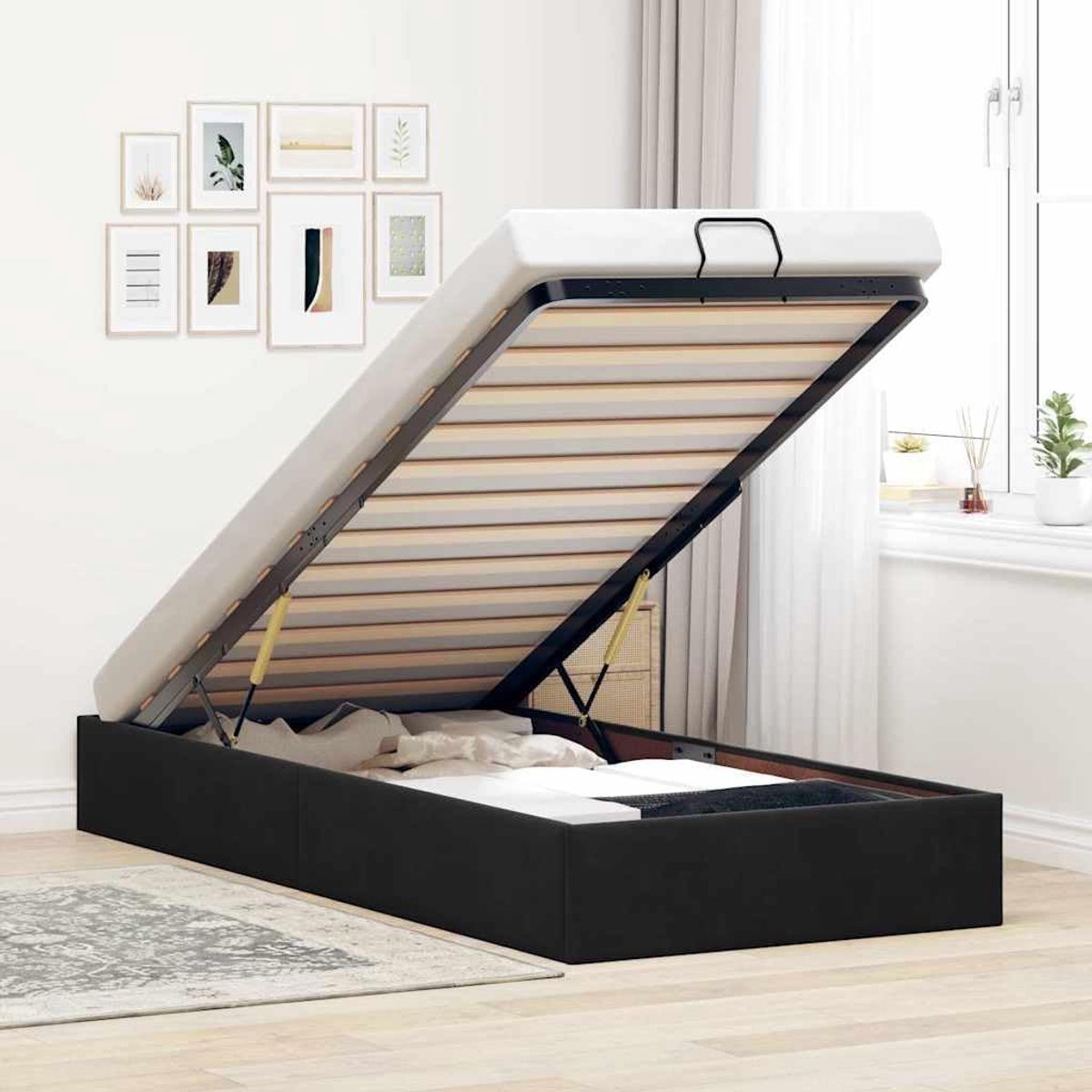 Fluwelen opbergbed met voetenbankje slaapbank 80x200 cm zwart