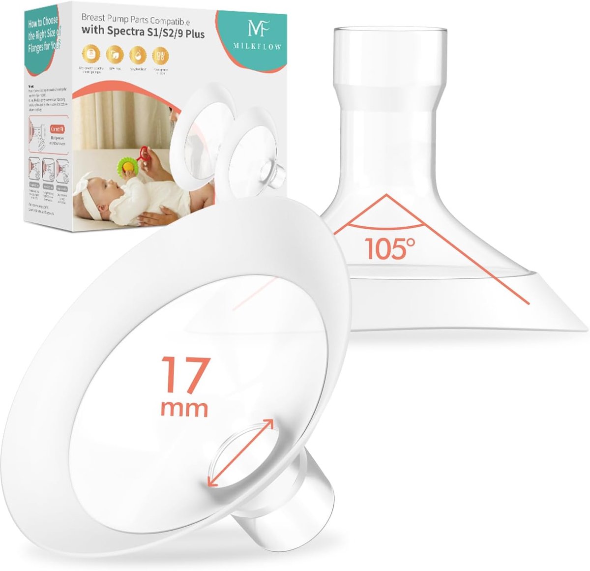 2 x 17mm Soft Material for Medela Breast Pumps, 105° Wide Angle Softflex Edge, Specially for Medela Pump in Style - ShopVlot