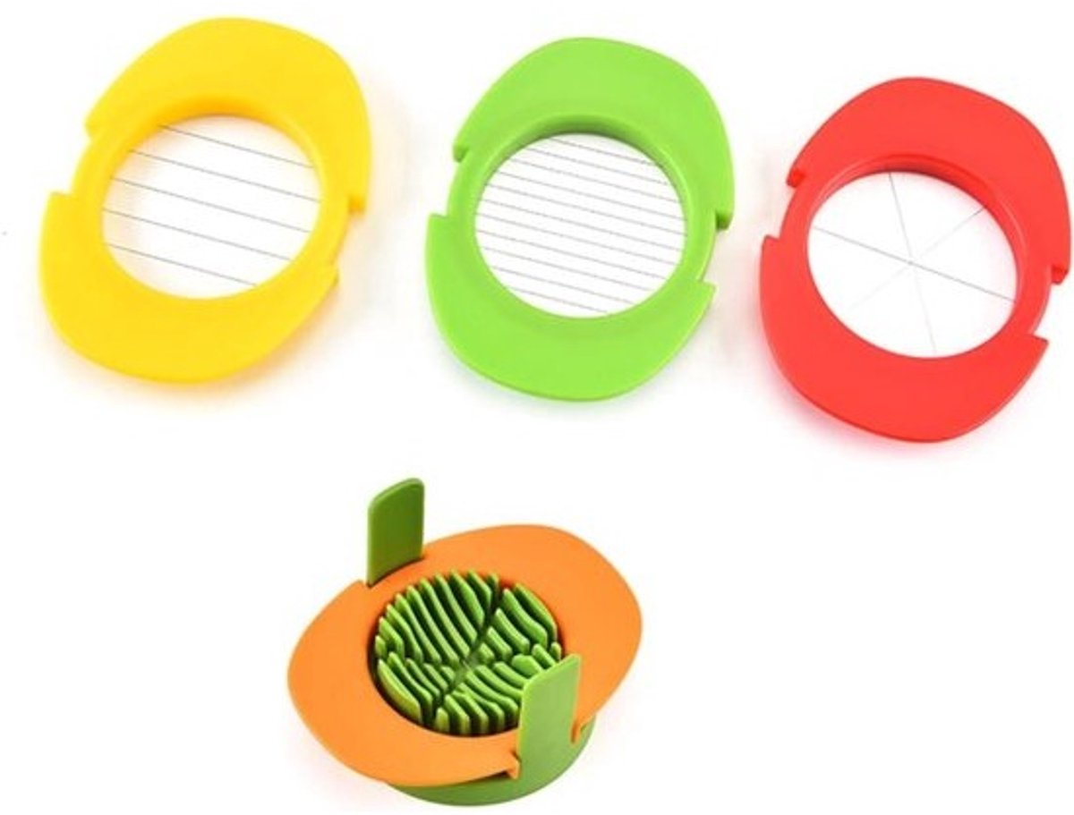Keukensnijmachine - Eiersnijder en aardbeiensnijder - Voedsel decoreren - 4-in-1 snijden - 14 x 103 x 1 cm - Diverse kleuren