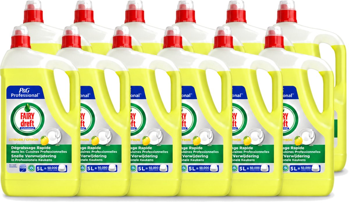 12 x Dreft - Afwasmiddel - Citroen - Professionele verpakking - 5 L - Voordeelverpakking - 12 stuks