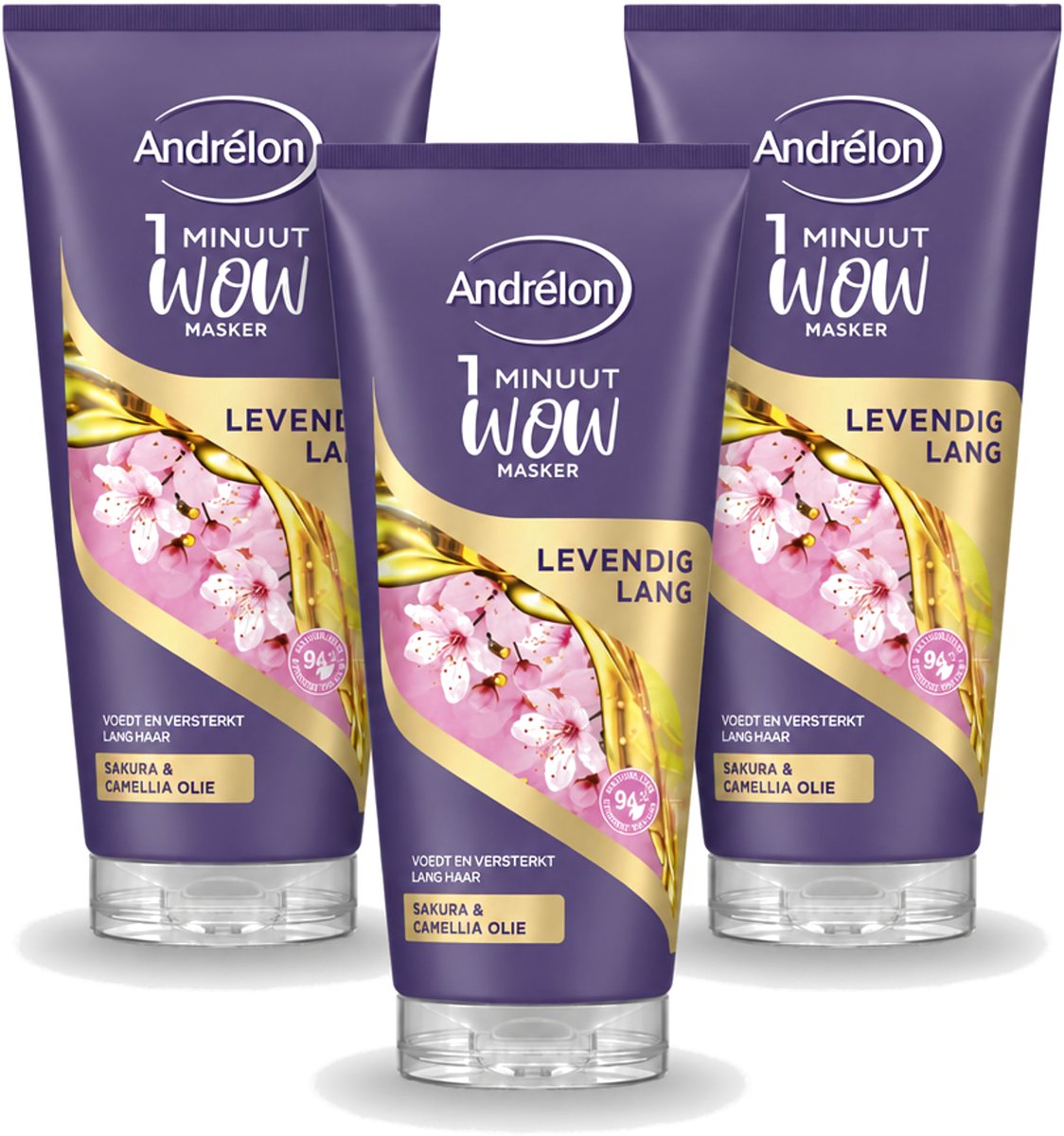 3 x Andrélon - WOW - Masker - Levendig Lang - 180 ml - Voordeelverpakking - 3 stuks