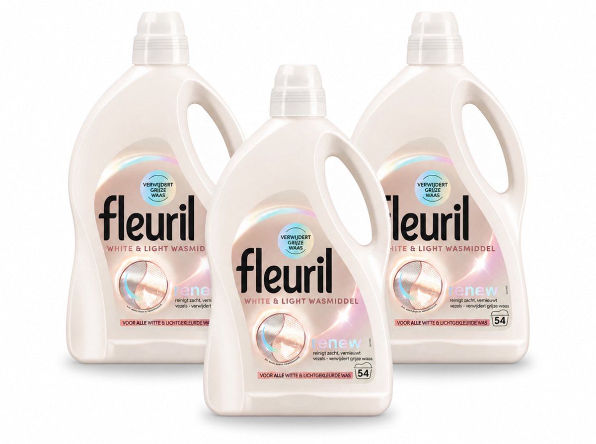 3 x Fleuril - Wasmiddel - White & Light Vloeibaar Wasmiddel - Witte & Lichte Was - 54 wasbeurten - Voordeelverpakking - 3 stuks