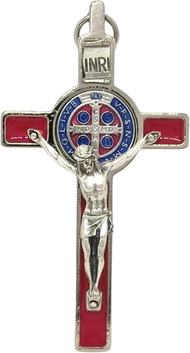 GTBITALY 10.001.11 MS cross of Saint Benedikts Deluxe size 8 cm red medal enamel hand gold Exorzism - ShopVlot