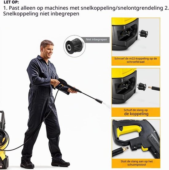 10 Meter Hoge Druk Wasmachine Vervangslang, Flexibele Kinkvrije Slang met Snap Plug en Snelle Koppeling, Geschikt voor Karcher K2 t/m K7 Series, Ideaal voor Jetwash en Tuinonderhoud — afbeelding 4