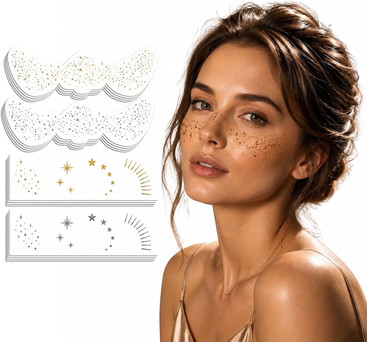 Tijdelijke Tattoos, Glitter Sproeten Gezichtstatoos Voor Dames, Waterdichte Gouden Tattoo Patches Voor Festival, Carnaval En Make-up