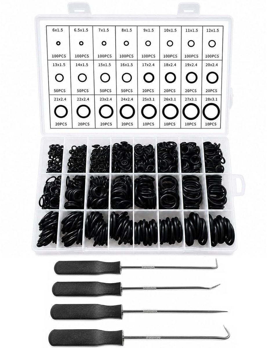 1200 Stuks O-Ringen Assortiment met 24 Maten, Rubber Sealing Rings voor Kraan, Hogedrukreiniger, Auto en Huishoudelijk Gebruik