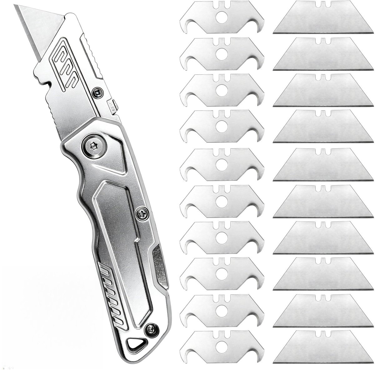 Professioneel Inklapbaar Aluminium Stanleymes, Haakmes voor Tapijt en PVC, Zijvergrendeling, Zakclip, 10 - ShopVlot