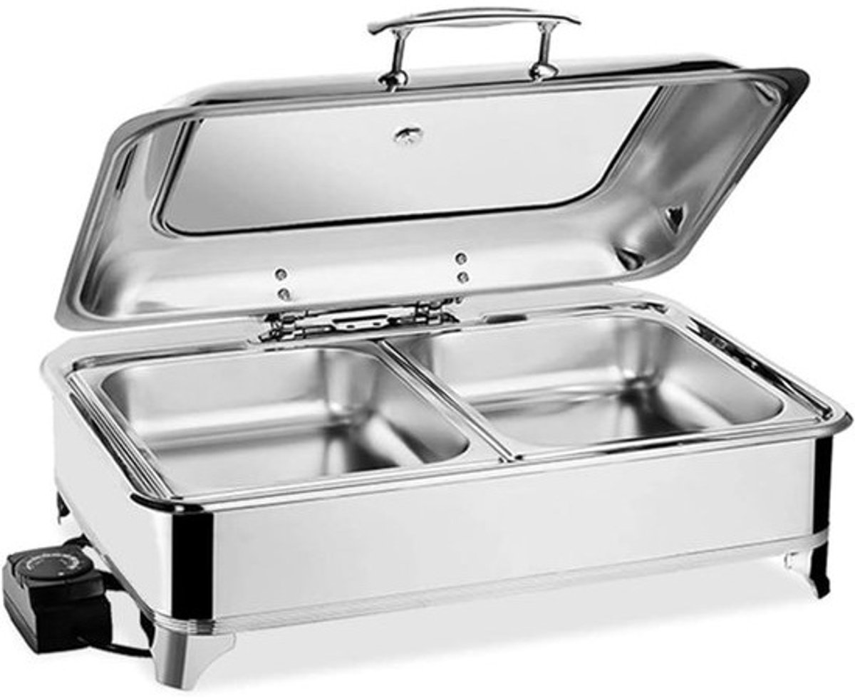 Buffetwarmhoudset - Voedselverwarmer voor serveren - Voor feestelijk serveren - Elektrisch verwarmbaar - Capaciteit van 9 liter - Zilverkleurig
