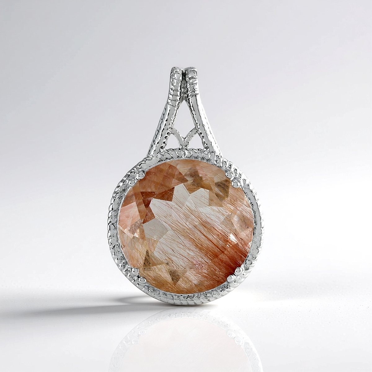 Cavill - Zilveren hanger - 925 sterling zilver gerhodineerd - 6,827 ct koperkleurige rutielkwarts - rond geslepen edelsteen - Braziliaanse sieraden